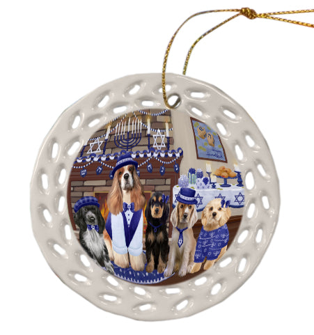 Happy Hanukkah Family Cocker Spaniel Dogs Doily Ornament DPOR57971