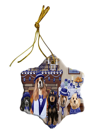 Happy Hanukkah Family Cocker Spaniel Dogs Star Porcelain Ornament SPOR57613