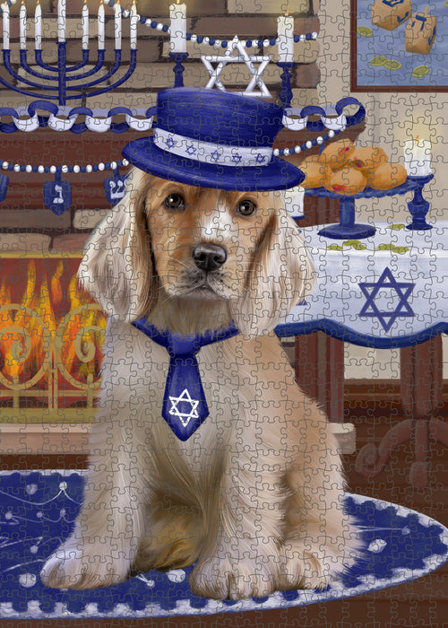 Happy Hanukkah Family and Happy Hanukkah Both Cocker Spaniel Dog Puzzle with Photo Tin PUZL96984