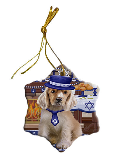 Happy Hanukkah Cocker Spaniel Dog Star Porcelain Ornament SPOR57669