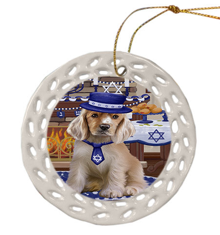 Happy Hanukkah Cocker Spaniel Dog Ceramic Doily Ornament DPOR57669