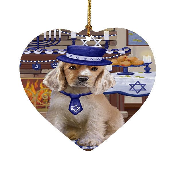 Happy Hanukkah Cocker Spaniel Dog Heart Christmas Ornament HPOR57669