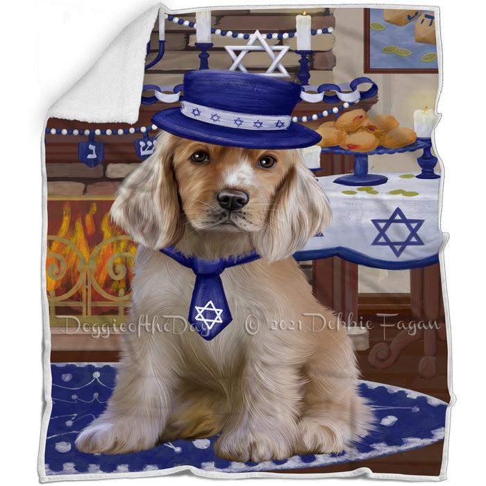 Happy Hanukkah Family and Happy Hanukkah Both Cocker Spaniel Dog Blanket BLNKT139979