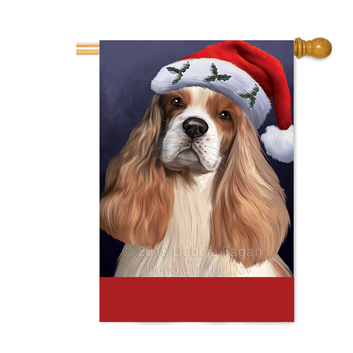 Personalized Christmas Holidays Cocker Spaniel Dog Wearing Santa Hat Portrait Head Custom House Flag FLG-DOTD-A59878