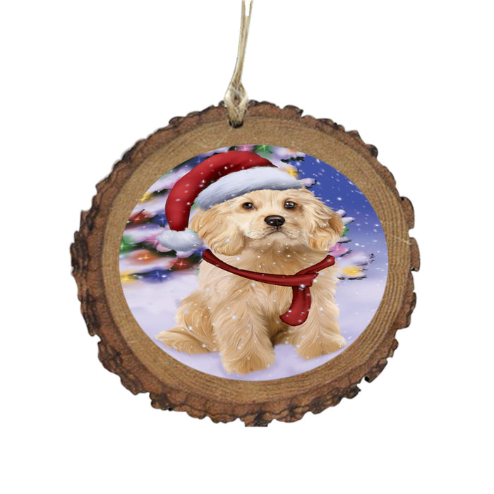 Winterland Wonderland Cocker Spaniel Dog In Christmas Holiday Scenic Background Wooden Christmas Ornament WOR49562