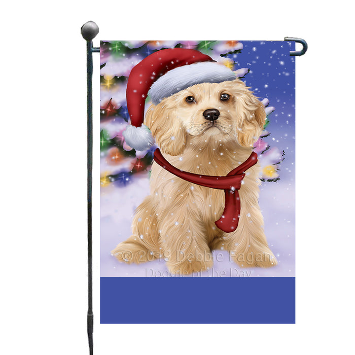 Personalized Winterland Wonderland Cocker Spaniel Dog In Christmas Holiday Scenic Background Custom Garden Flags GFLG-DOTD-A61295