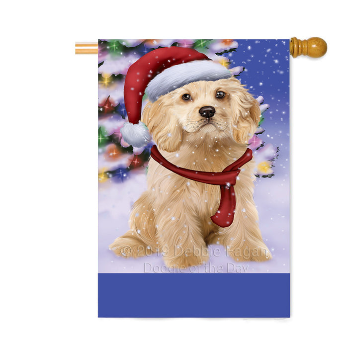 Personalized Winterland Wonderland Cocker Spaniel Dog In Christmas Holiday Scenic Background Custom House Flag FLG-DOTD-A61351