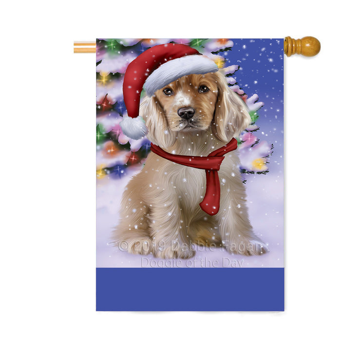 Personalized Winterland Wonderland Cocker Spaniel Dog In Christmas Holiday Scenic Background Custom House Flag FLG-DOTD-A61352