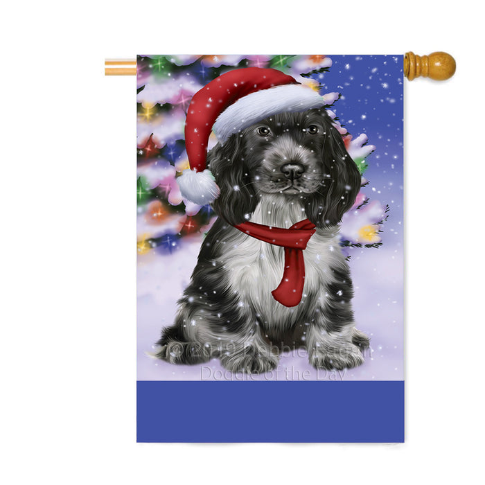 Personalized Winterland Wonderland Cocker Spaniel Dog In Christmas Holiday Scenic Background Custom House Flag FLG-DOTD-A61353