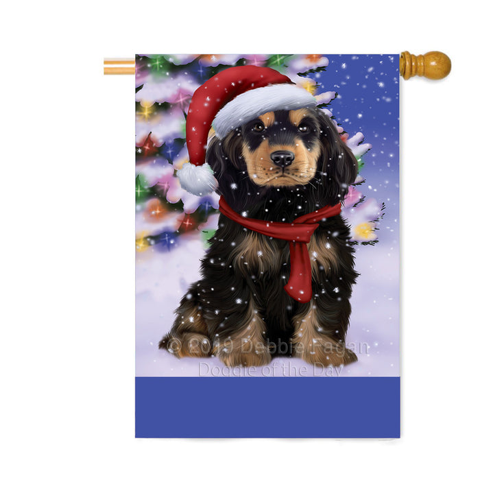 Personalized Winterland Wonderland Cocker Spaniel Dog In Christmas Holiday Scenic Background Custom House Flag FLG-DOTD-A61354