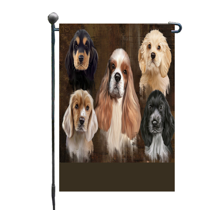 Personalized Rustic 5 Cocker Spaniel Dogs Custom Garden Flags GFLG-DOTD-A62555