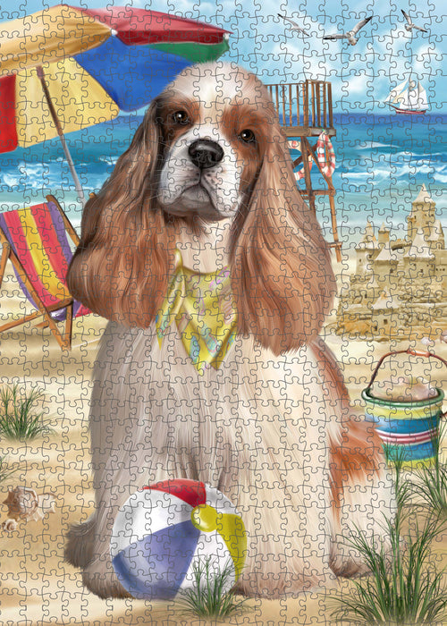 Pet Friendly Beach Cocker Spaniel Dog Portrait Jigsaw Puzzle for Adults Animal Interlocking Puzzle Game Unique Gift for Dog Lover's with Metal Tin Box PZL433