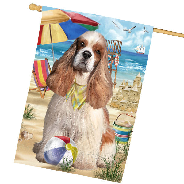 Pet Friendly Beach Cocker Spaniel Dog House Flag Outdoor Decorative Double Sided Pet Portrait Weather Resistant Premium Quality Animal Printed Home Decorative Flags 100% Polyester FLG68902