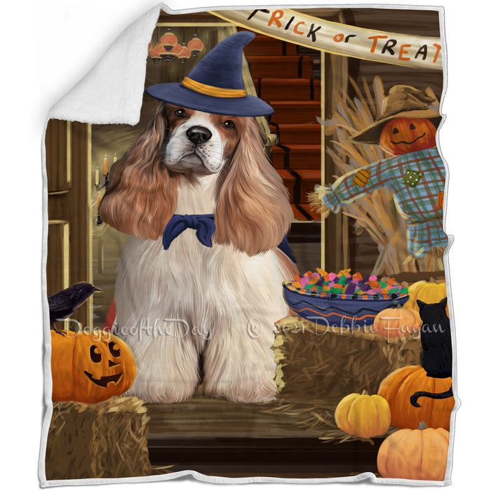 Enter at Own Risk Trick or Treat Halloween Cocker Spaniel Dog Blanket BLNKT95187