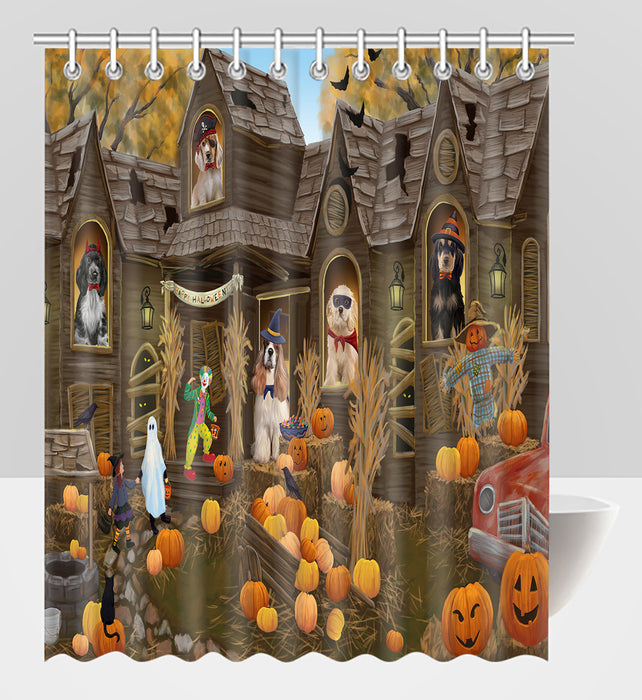 Haunted House Halloween Trick or Treat Cocker Spaniel Dogs Shower Curtain