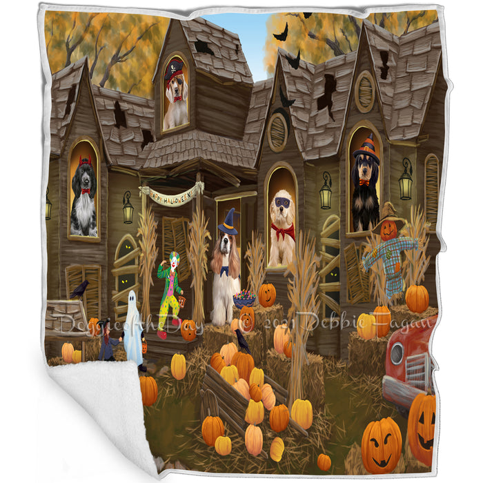 Haunted House Halloween Trick or Treat Cocker Spaniels Dog Blanket BLNKT93090
