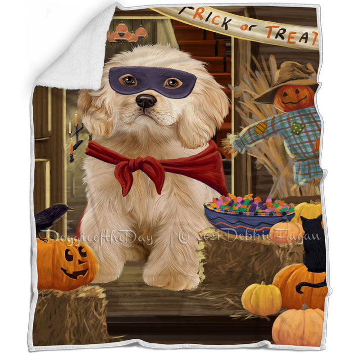 Enter at Own Risk Trick or Treat Halloween Cocker Spaniel Dog Blanket BLNKT95196