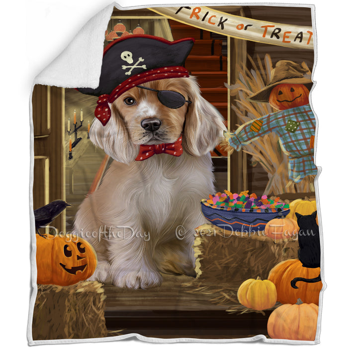 Enter at Own Risk Trick or Treat Halloween Cocker Spaniel Dog Blanket BLNKT95205