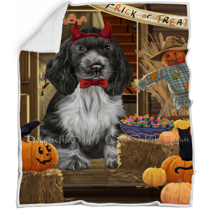 Enter at Own Risk Trick or Treat Halloween Cocker Spaniel Dog Blanket BLNKT95214