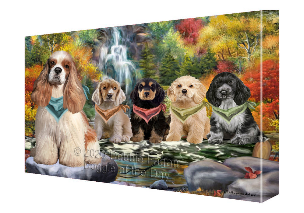 Scenic Waterfall Cocker Spaniel Dogs Canvas Wall Art - Premium Quality Ready to Hang Room Decor Wall Art Canvas - Unique Animal Printed Digital Painting for Decoration