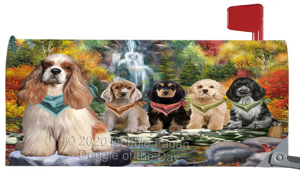 Scenic Waterfall Cocker Spaniel Dogs Magnetic Mailbox Cover Both Sides Pet Theme Printed Decorative Letter Box Wrap Case Postbox Thick Magnetic Vinyl Material