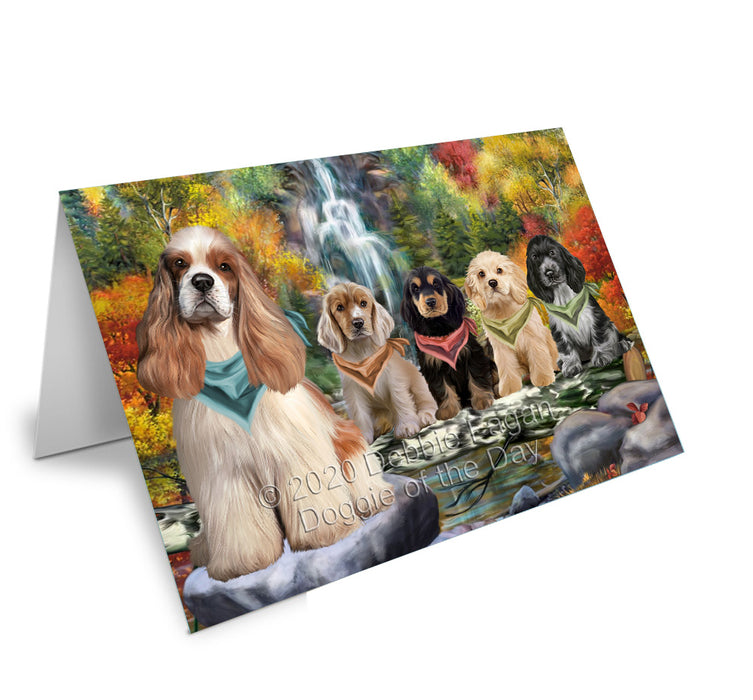 Scenic Waterfall Cocker Spaniel Dogs Handmade Artwork Assorted Pets Greeting Cards and Note Cards with Envelopes for All Occasions and Holiday Seasons