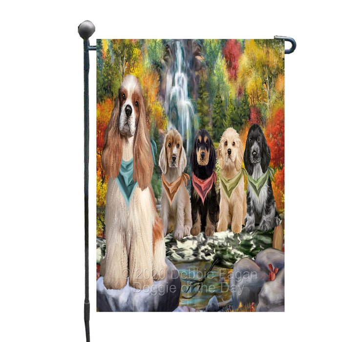 Scenic Waterfall Cocker Spaniel Dogs Garden Flags Outdoor Decor for Homes and Gardens Double Sided Garden Yard Spring Decorative Vertical Home Flags Garden Porch Lawn Flag for Decorations