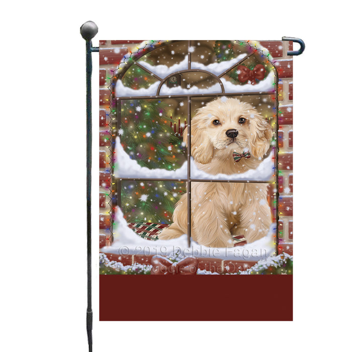 Personalized Please Come Home For Christmas Cocker Spaniel Dog Sitting In Window Custom Garden Flags GFLG-DOTD-A60153