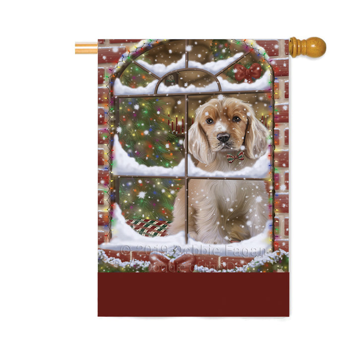 Personalized Please Come Home For Christmas Cocker Spaniel Dog Sitting In Window Custom House Flag FLG-DOTD-A60210