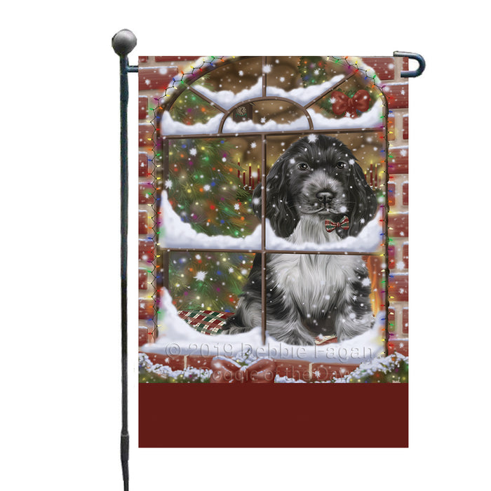 Personalized Please Come Home For Christmas Cocker Spaniel Dog Sitting In Window Custom Garden Flags GFLG-DOTD-A60155