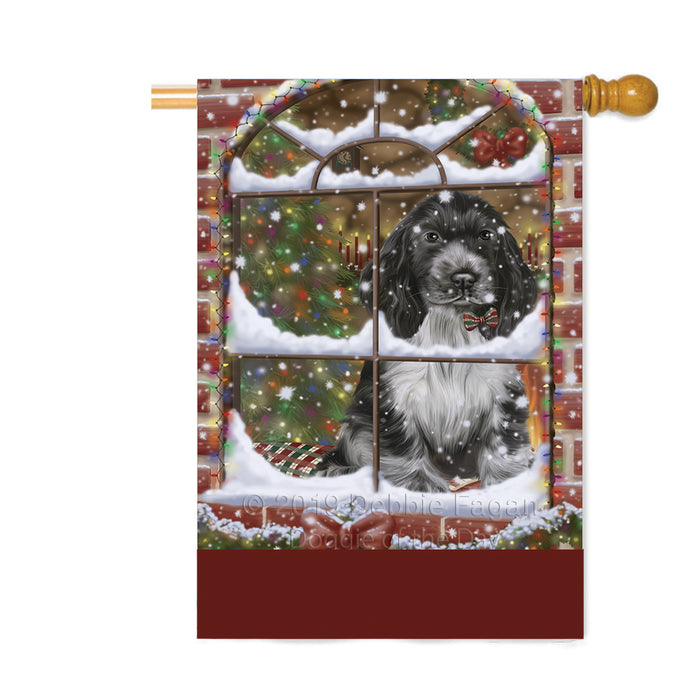 Personalized Please Come Home For Christmas Cocker Spaniel Dog Sitting In Window Custom House Flag FLG-DOTD-A60211
