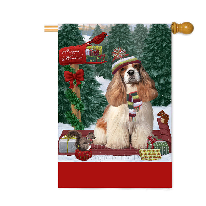 Personalized Merry Christmas Woodland Sled Cocker Spaniel Dog Custom House Flag FLG-DOTD-A61622