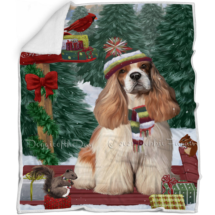 Merry Christmas Woodland Sled Cocker Spaniel Dog Blanket BLNKT113610