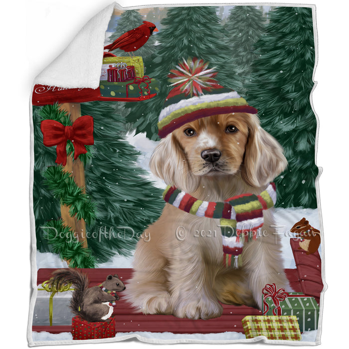 Merry Christmas Woodland Sled Cocker Spaniel Dog Blanket BLNKT113619