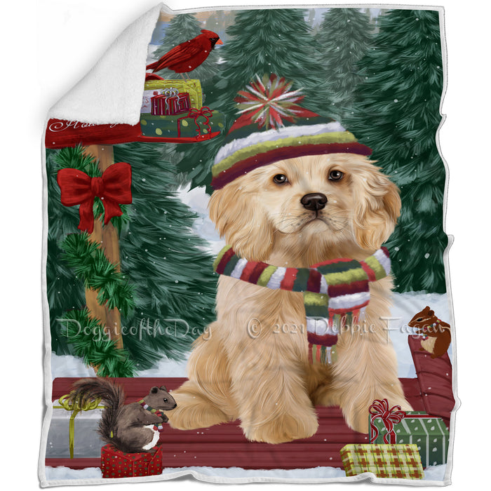 Merry Christmas Woodland Sled Cocker Spaniel Dog Blanket BLNKT113628