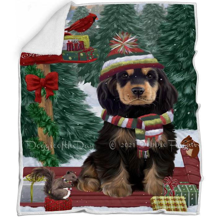 Merry Christmas Woodland Sled Cocker Spaniel Dog Blanket BLNKT113637