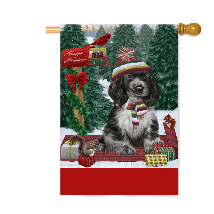 Personalized Merry Christmas Woodland Sled Cocker Spaniel Dog Custom House Flag FLG-DOTD-A61626