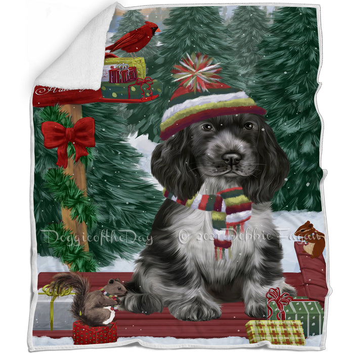 Merry Christmas Woodland Sled Cocker Spaniel Dog Blanket BLNKT113646