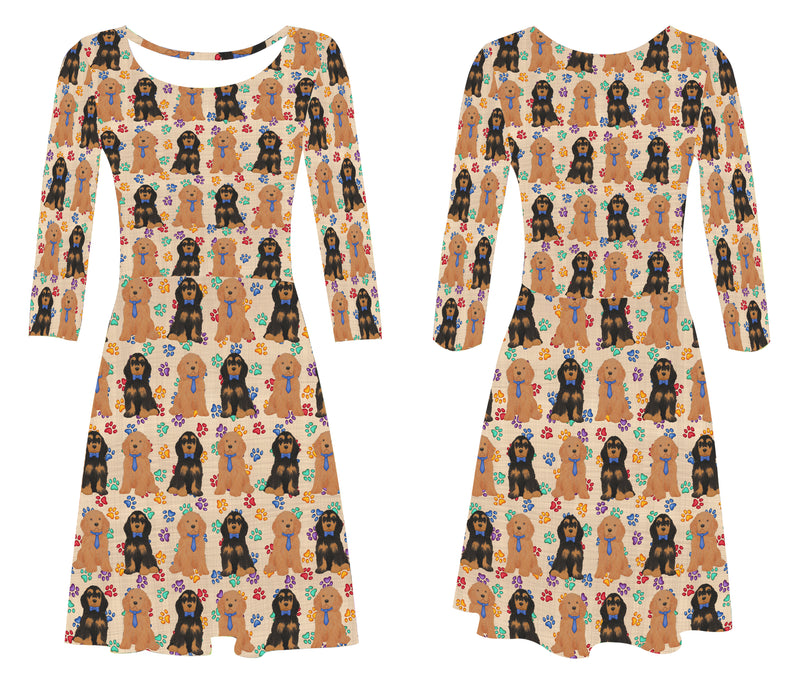 Rainbow Paw Print Cocker Spaniel Dogs Blue 3/4 Sleeve Sundress