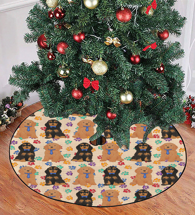 Rainbow Paw Print Cocker Spaniel Dogs Blue Christmas Tree Skirt