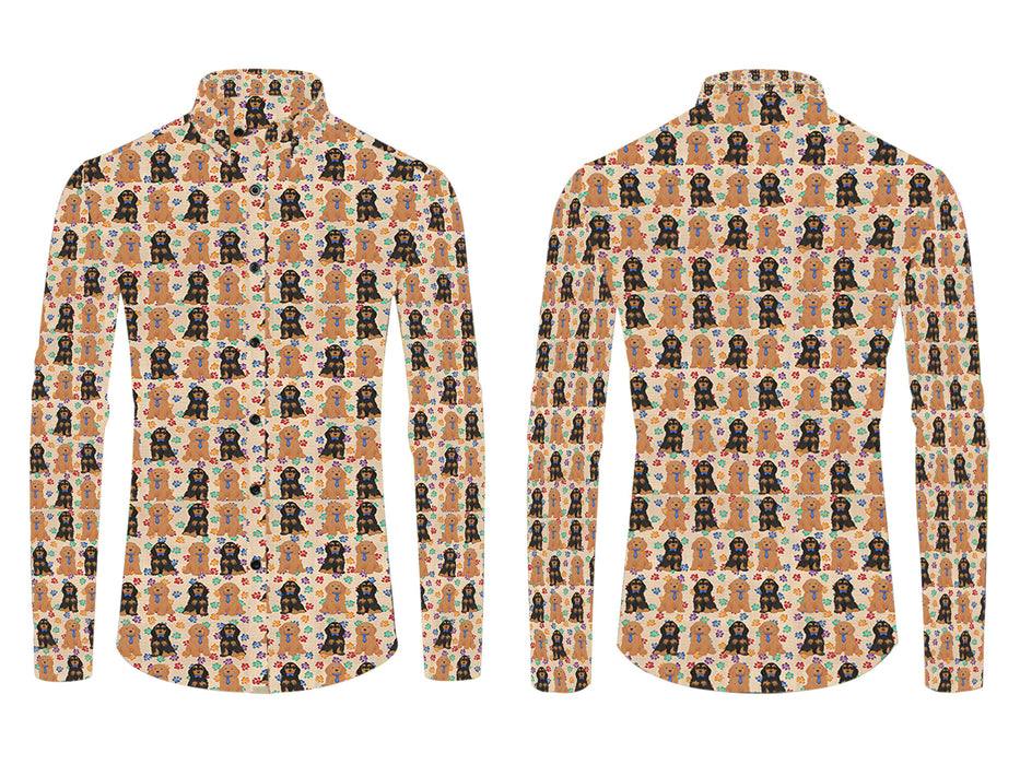 Rainbow Paw Print Cocker Spaniel Dogs Blue All Over Print Casual Dress Men's Shirt