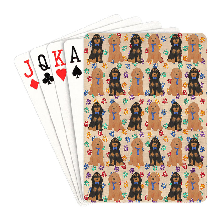 Rainbow Paw Print Cocker Spaniel Dogs Blue Playing Card Decks