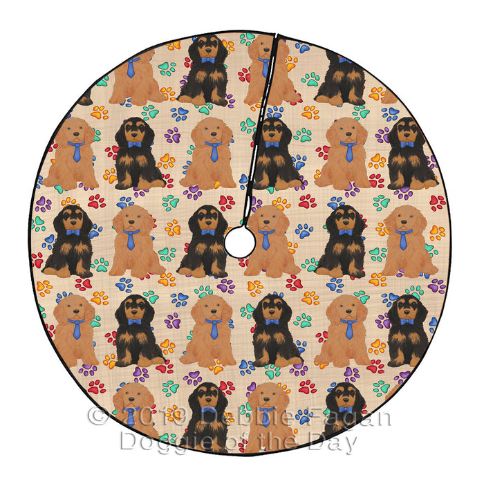 Rainbow Paw Print Cocker Spaniel Dogs Blue Christmas Tree Skirt