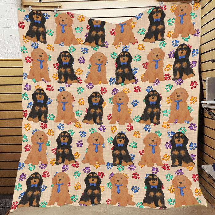 Rainbow Paw Print Cocker Spaniel Dogs Blue Quilt
