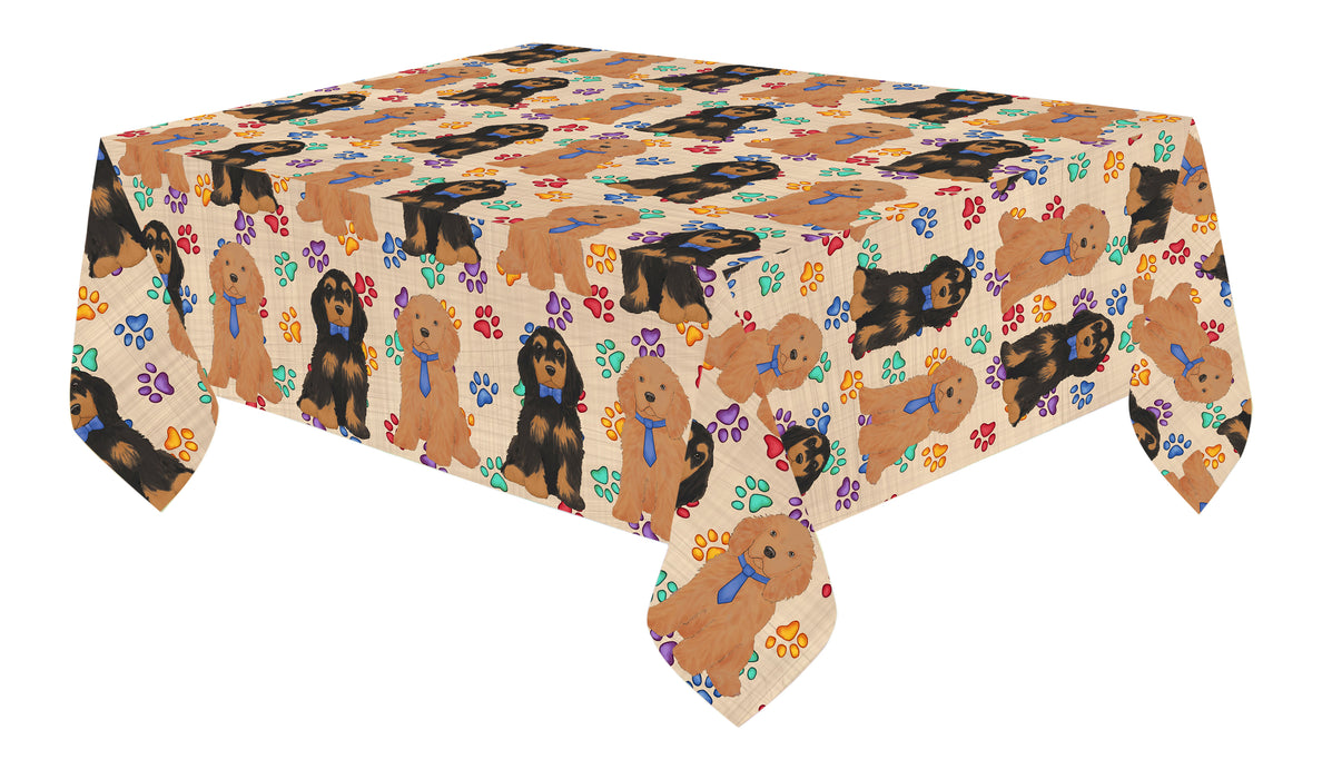 Rainbow Paw Print Cocker Spaniel Dogs Blue Cotton Linen Tablecloth