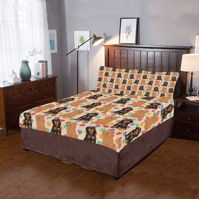 Rainbow Paw Print Cocker Spaniel Dogs Red 3-Piece Bedding Set