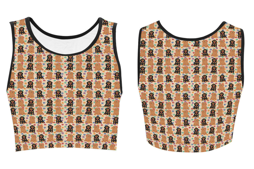 Rainbow Paw Print Cocker Spaniel Dogs Red Women's Crop Top