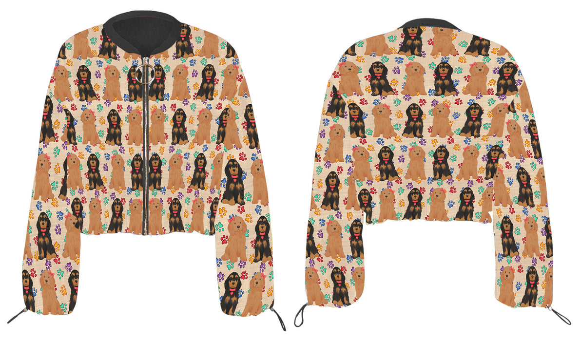 Rainbow Paw Print Cocker Spaniel Dogs Cropped Chiffon Women's Jacket WH50534