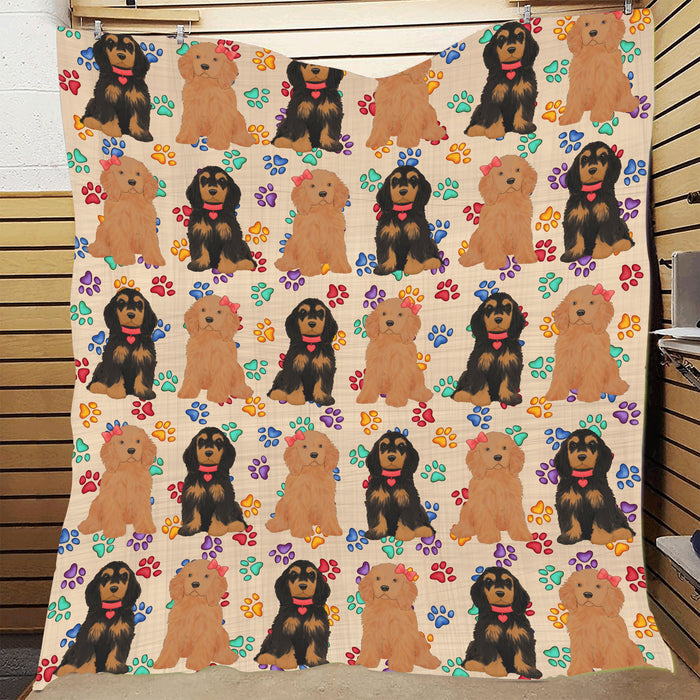Rainbow Paw Print Cocker Spaniel Dogs Red Quilt