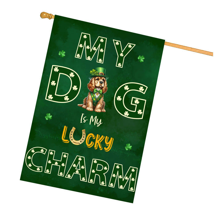 St. Patrick's Day Cocker Spaniel Irish Dog House Flags with Lucky Charm Design - Double Sided Yard Home Festival Decorative Gift - Holiday Dogs Flag Decor - 28"w x 40"h